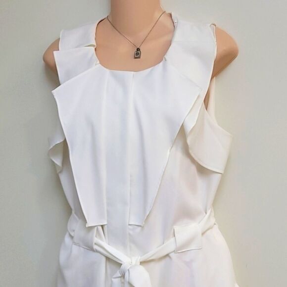 Ark & Co Classy Off-White Fully Lined Belted Dress - Picture 5 of 12